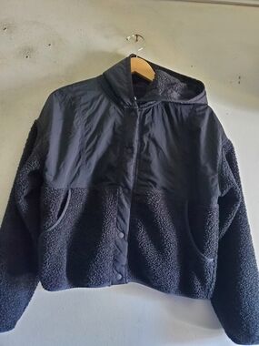 aerie OFFLINE Black Sherpa Snap-Front Jacket